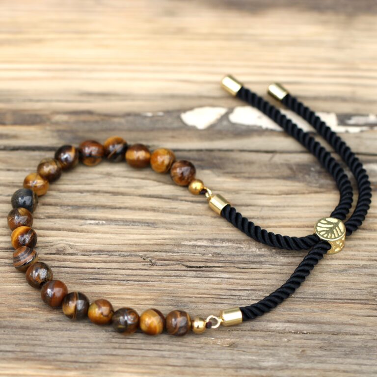 18K-Gold-Plated-Gemstone-Black-String-Bracelet-Tiger-Eye