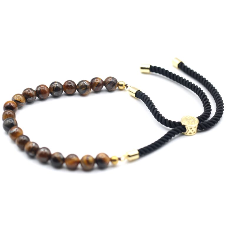 18K-Gold-Plated-Gemstone-Black-String-Bracelet-Tiger-Eye