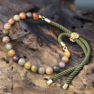 18K Gold Plated Gemstone Moss String Bracelet - Picasso Jasper