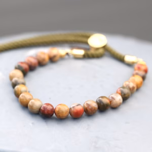 18K Gold Plated Gemstone Moss String Bracelet - Picasso Jasper