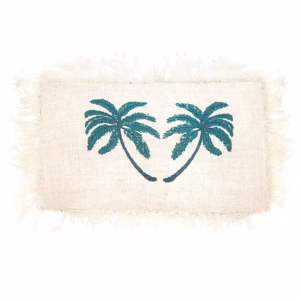 1x Linen Cushion 30x50cm Palm Tree with Fringe