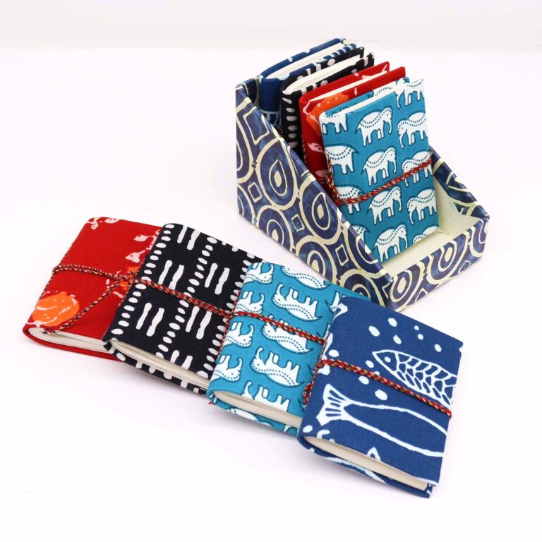 4x-Block-Print-Cotton-Bound-Notebooks-7x10cm-Assorted