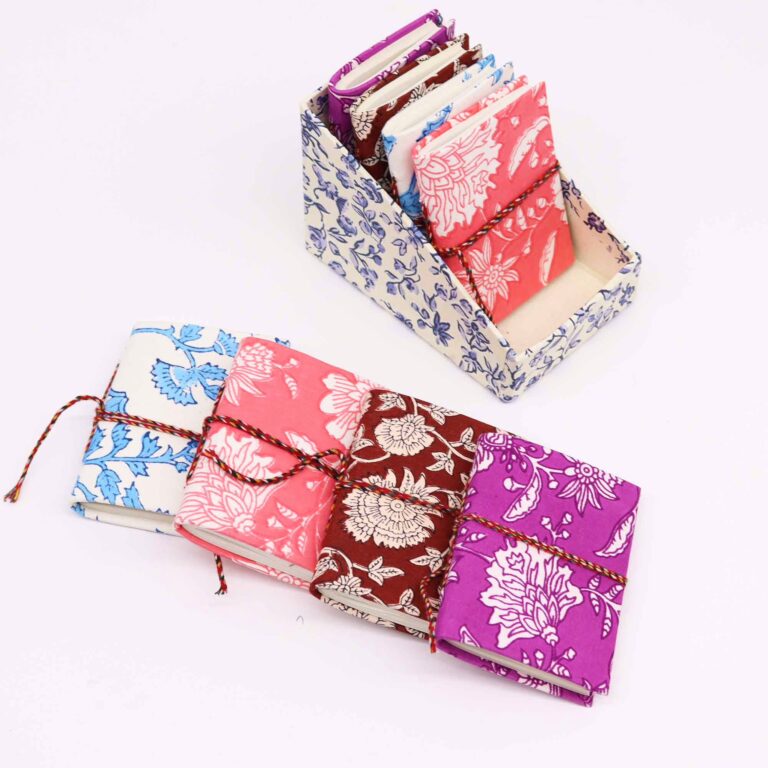4x-Floral-Print-Cotton-Bound-Notebooks-7x10cm-Assorted