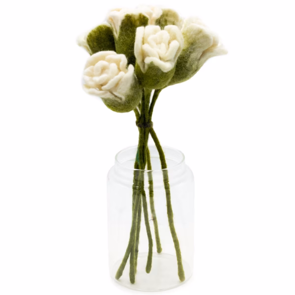 6x Filtblomster - Hvite Roser