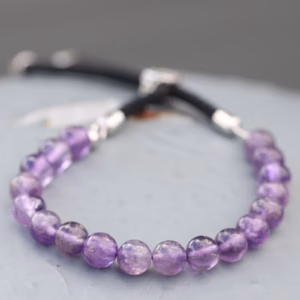 925 Silver Plated Gemstone Black String Bracelet - Amethyst
