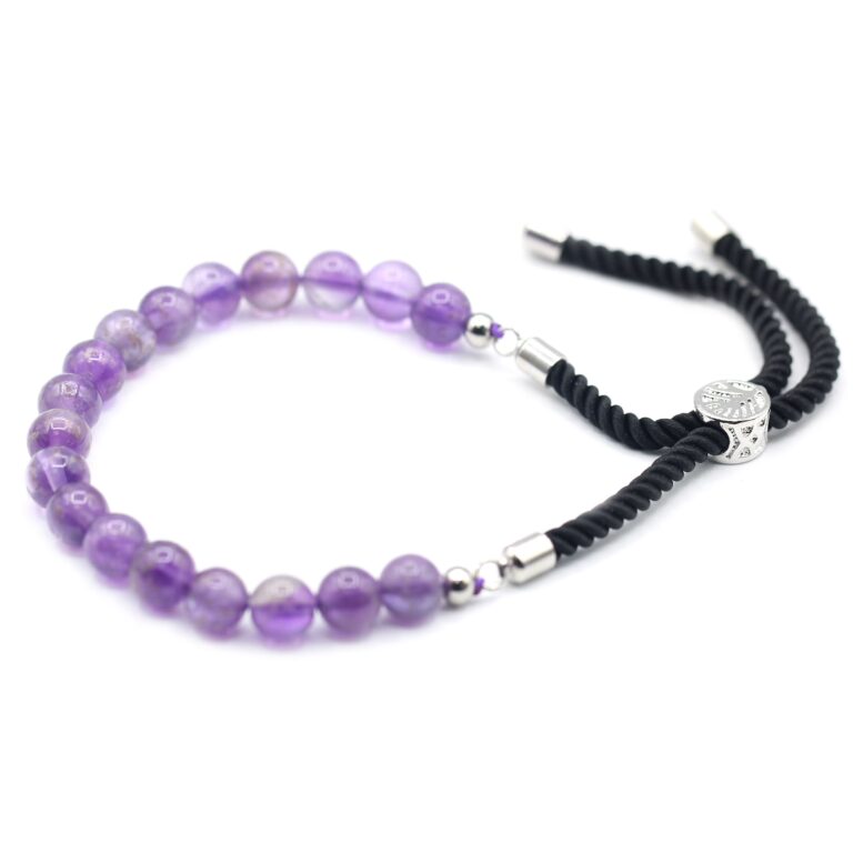 925-Silver-Plated-Gemstone-Black-String-Bracelet-Amethyst