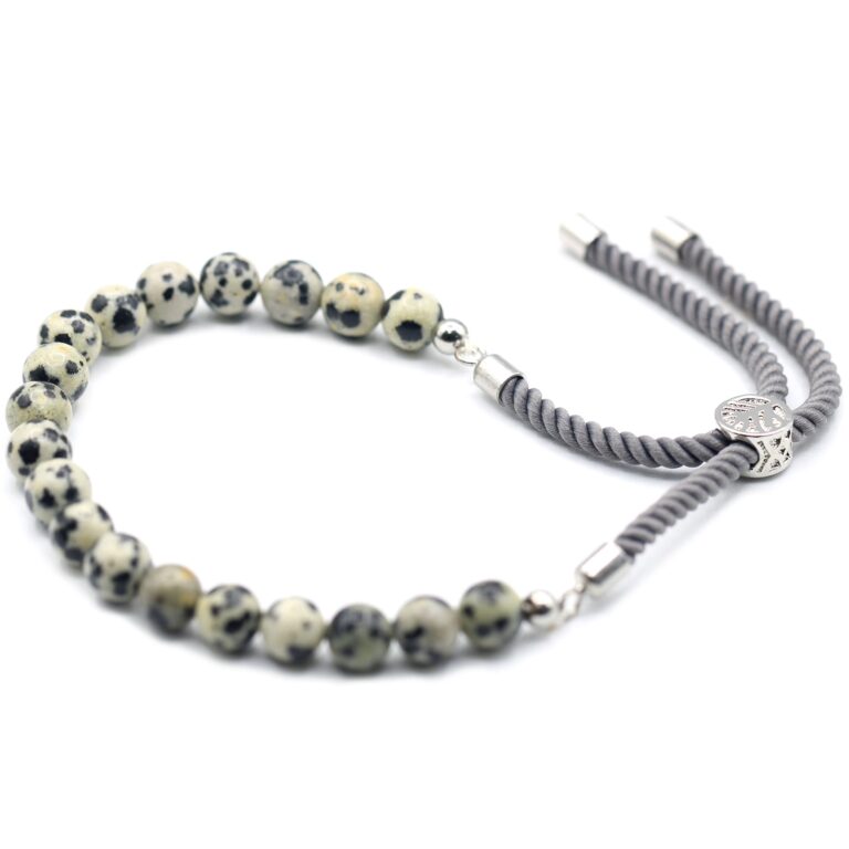 925-Silver-Plated-Gemstone-Charcoal-String-Bracelet-Dalmation-Jasper