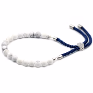 925 Sølvbelagt Edelsten Armbånd med Marineblå Snor - Hvit Howlite