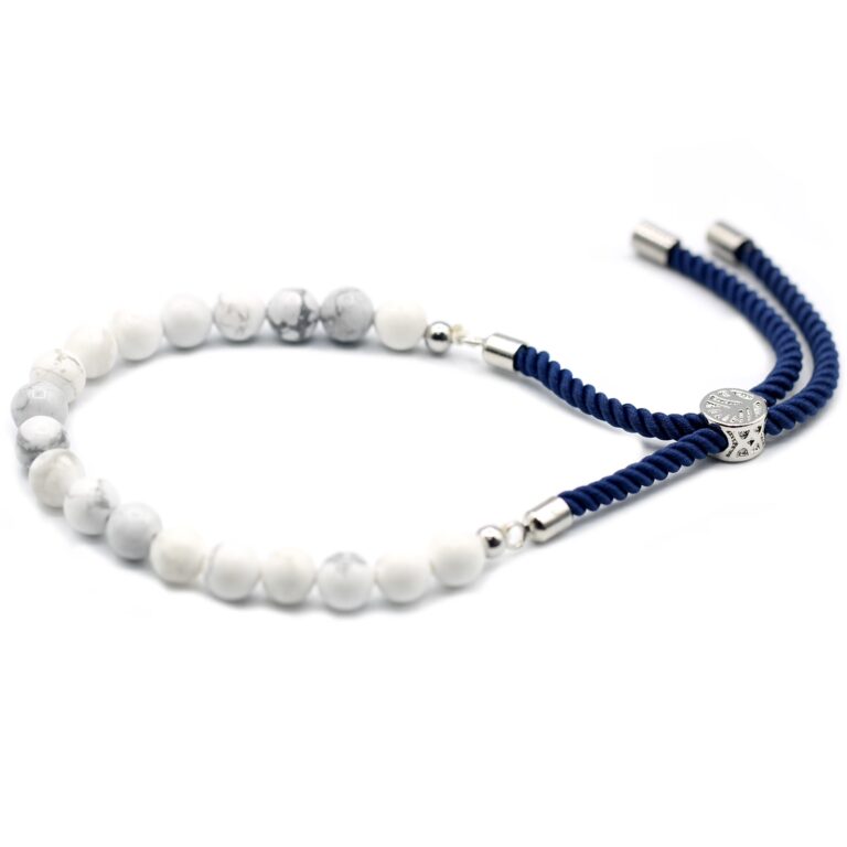 925-Silver-Plated-Gemstone-Navy-String-Bracelet-White-Howlite