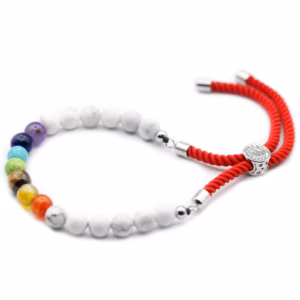 925 Sølvbelagt Edelsten Royal Red String Armbånd - Hvit Howlite Chakra