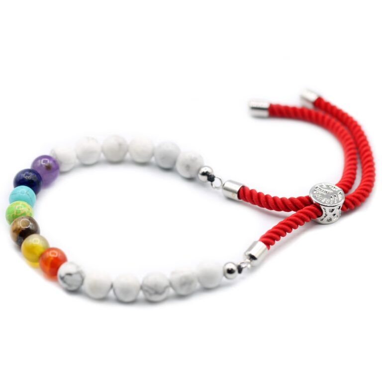925-Silver-Plated-Gemstone-Royal-Red-String-Bracelet-White-Howlite-Chakra
