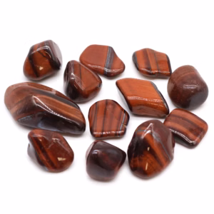 Pose med 12 Afrikanske Edelstener Tigers Eye - Rød - Størrelse 7 - 26mm (Kg)