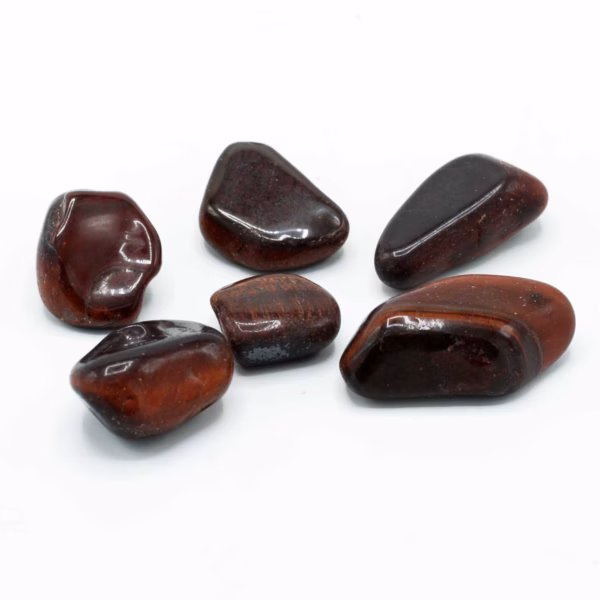 Veske med 6 Afrikanske Edelstener Tigers Eye - Rød - Størrelse 8 - 30mm (Kg)