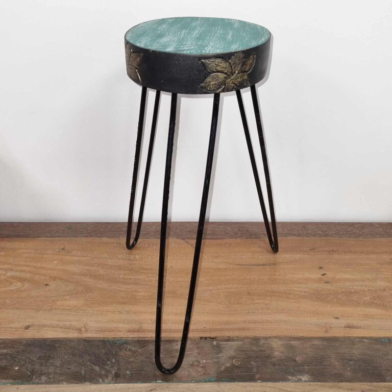 Albasia-Wood-Plant-Stand-Turquoise-gold-detail