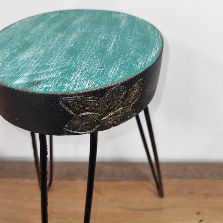 Albasia-Wood-Plant-Stand-Turquoise-gold-detail