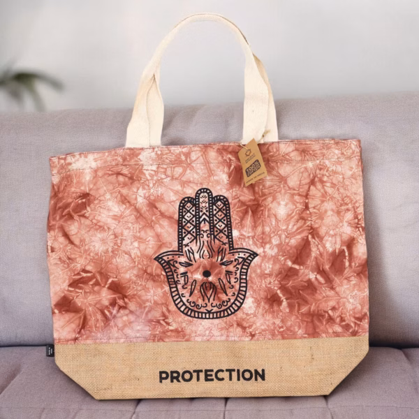 Bolso Natural- Tye-Dye Terracota - Hamsa - Proteccion - Imagen 3