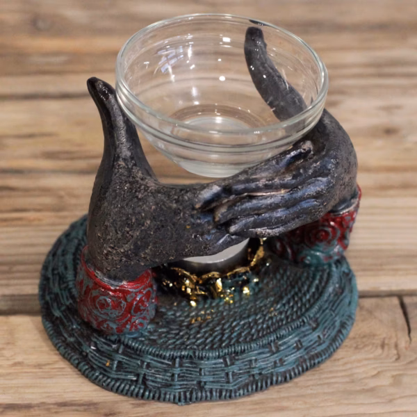 Antikk Buddha - Oljeforbrenner med Ofrende Hender - Bilde 5