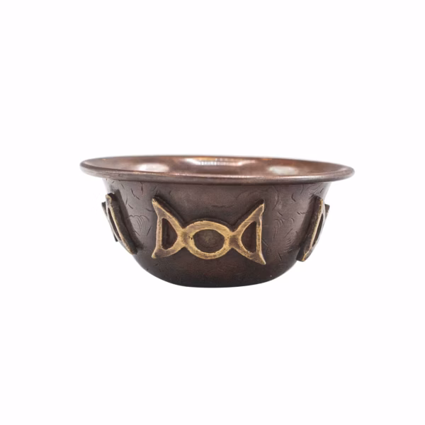 Cuenco Ritual Antiguo De Cobre Antiguo Con Triple Luna 8X4Cm