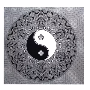 Dobbelt Bomull Sengeteppe I Svart Og Hvitt + Veggoppheng - Ying Yang