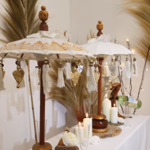 Bali Parasol - Lærred - Gulddekoration - 40cm