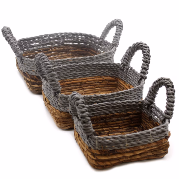 Firkantet Kurv med Bananblad Og Abu-Abu-Raffia - Sett med 3 Stk. - Bilde 3