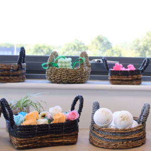 Banana Leaf & Abu-Abu Raffia Square Basket - Set of 3