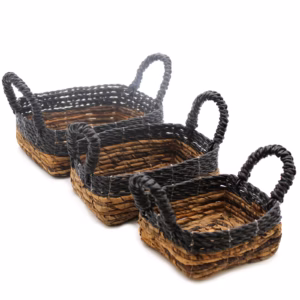 Firkantet Kurv med Bananblad og Hitam Raffia - Sett med 3 Stk.