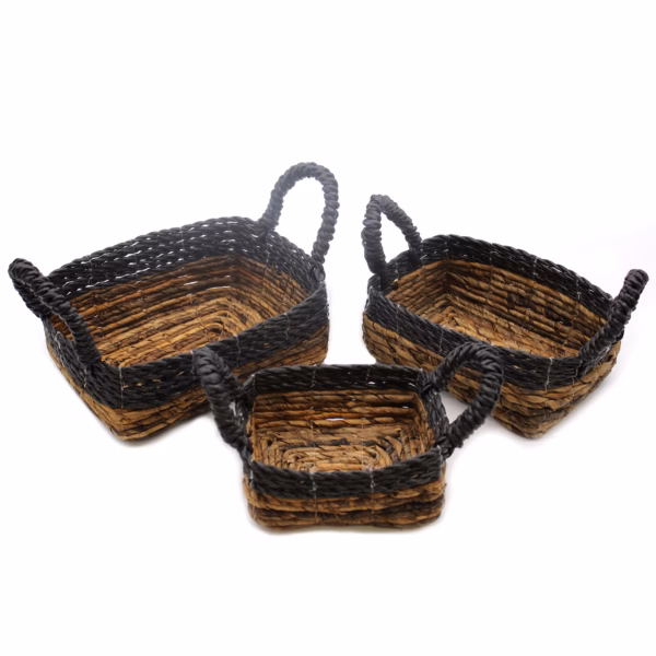 Bananenblad &Amp; Hitam Raffia Vierkante Mand - Set Van 3 - Afbeelding 4