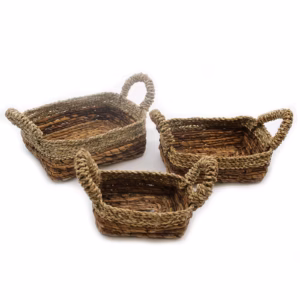 Panier Carré Feuille de Bananier et Jonc de Mer - Lot de 3