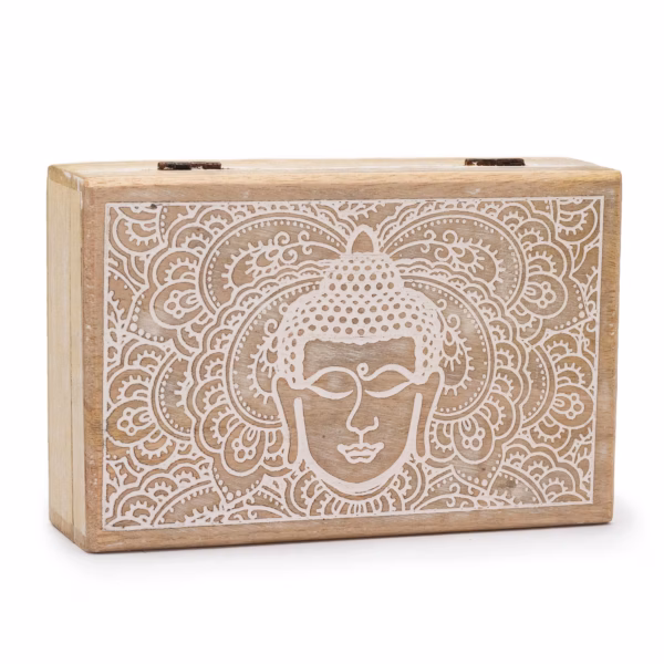 Rektangulær Eske / Boks 21,5x14x6,3 cm - Buddha Face Whitewash Stor
