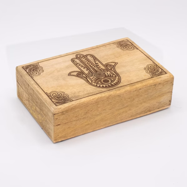 Stor Rektangulær Æske 21,5X14X6,3Cm - Hamsa Sort Indgraveret - Billede 2