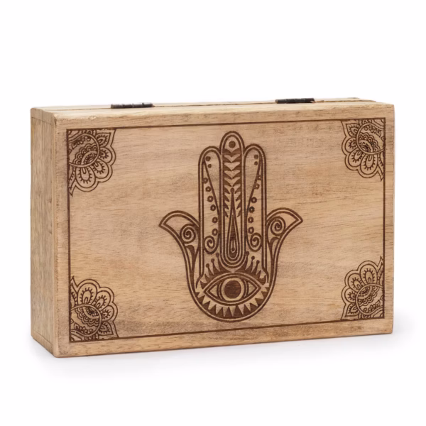 Stor Rektangulær Æske 21,5X14X6,3Cm - Hamsa Sort Indgraveret