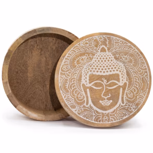 Rund Eske / Boks 17,5x7,5cm - Buddha Face Whitewash Stor