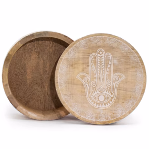 Rund Eske / Boks 17,5x7,5cm - Hamsa Whitewash Stor
