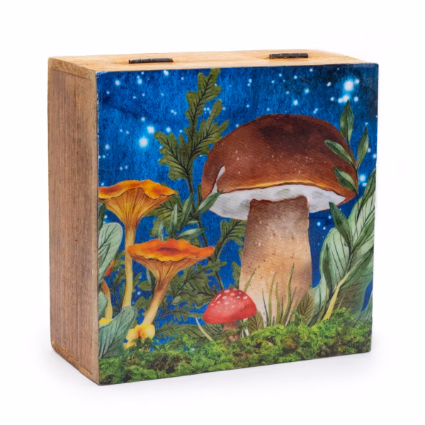 Firkantet Eske / Boks 15x17,5x8cm - Mushroom Design Teal Stor