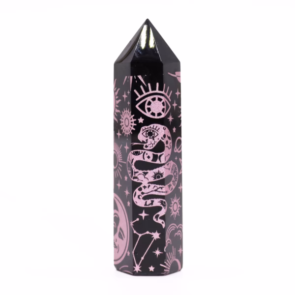 Svart Obsidian Spiss (Ca. 60-70 G 9 cm) - Mystic Story - Rose Pink - Bilde 3
