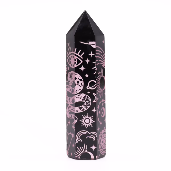 Svart Obsidian Spiss (Ca. 60-70 G 9 cm) - Mystic Story - Rose Pink - Bilde 4