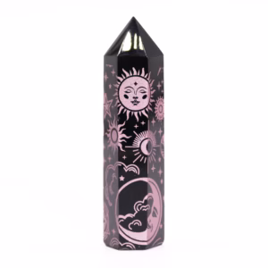Svart Obsidian Spiss (Ca. 60-70 G 9 cm) - Mystic Story - Rose Pink