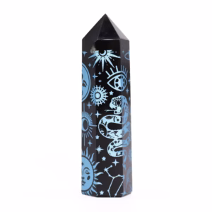 Zwarte Obsidiaan Punten - Ca. 60 - 70g 9cm - Hemelsblauw