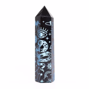Zwarte Obsidiaan Punten - Ca. 60 - 70g 9cm - Hemelsblauw