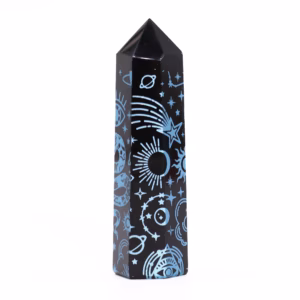 Zwarte Obsidiaan Punten - Ca. 60 - 70g 9cm - Hemelsblauw