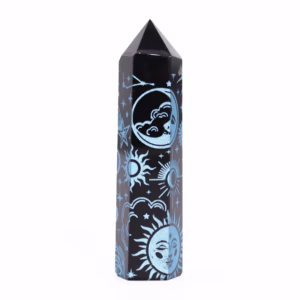 Zwarte Obsidiaan Punten - Ca. 60 - 70g 9cm - Hemelsblauw