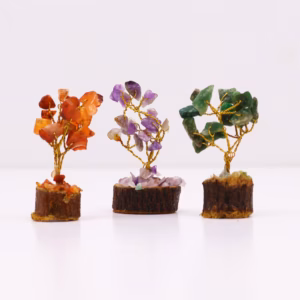Box of 12 Mini Gemstone Trees On Wood Base - Assorted Mix (15 stones)