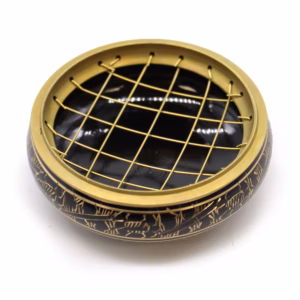Brass Carved Charcoal Incense Jar with Coaster