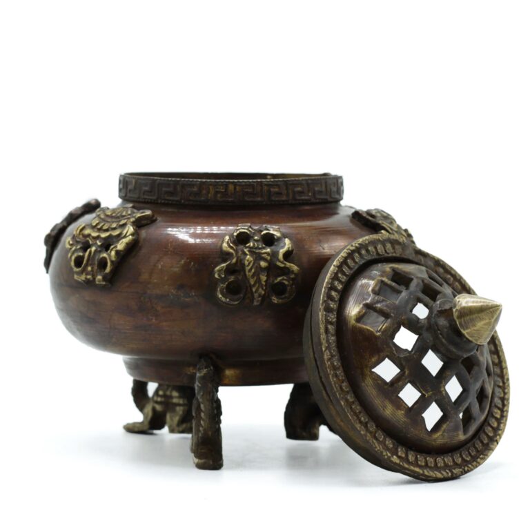 Brass-Tibetan-Incense-Burner-Six-Symbols-Standing-Pot