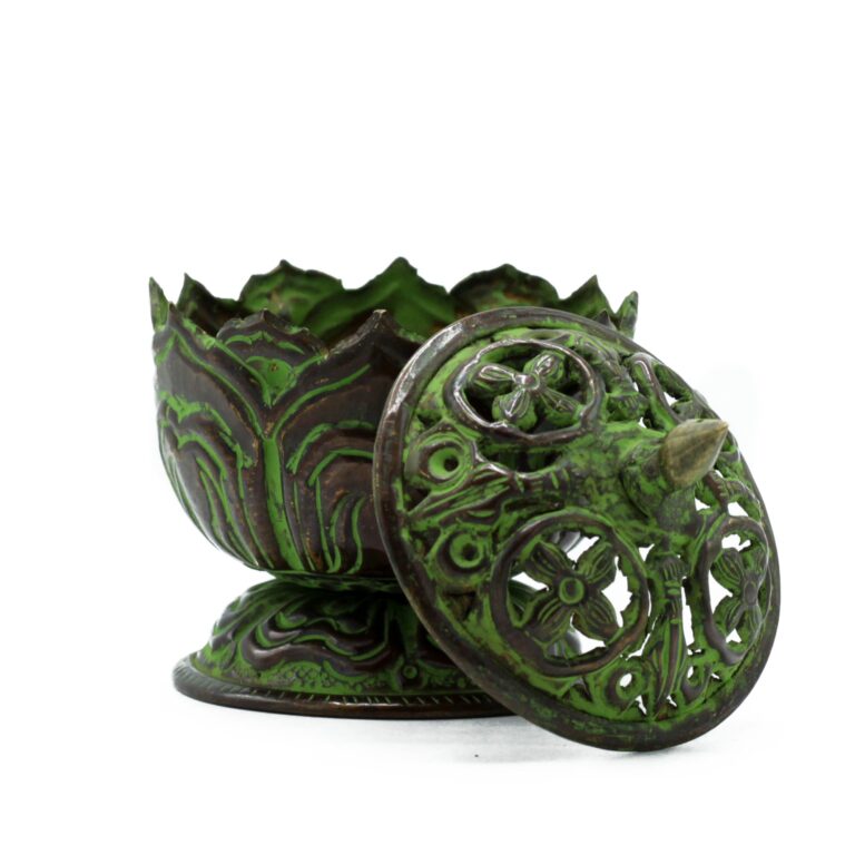 Brass-Verdigris-Tibetan-Incense-Burner-Small-Lotus