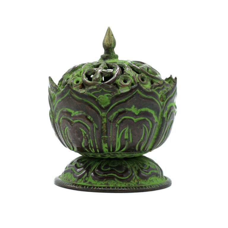 Brass-Verdigris-Tibetan-Incense-Burner-Small-Lotus