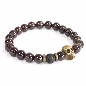 Bronze Skull / Bloodstone - Gemstone Bracelet