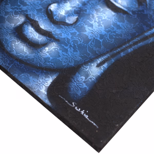 Buddah Maleri - Blå Brokade-Detaljer - Bilde 4