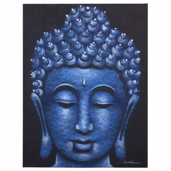 Buddah Maleri - Blå Brokade-Detaljer
